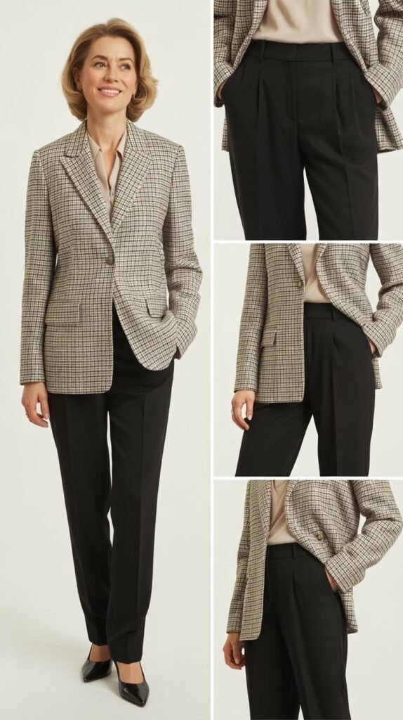 Checked Blazer with Black Trousers