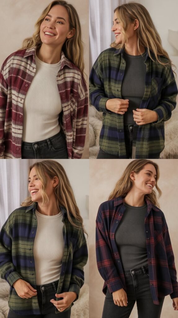 Layered Flannel Shirts with Thermal Tops