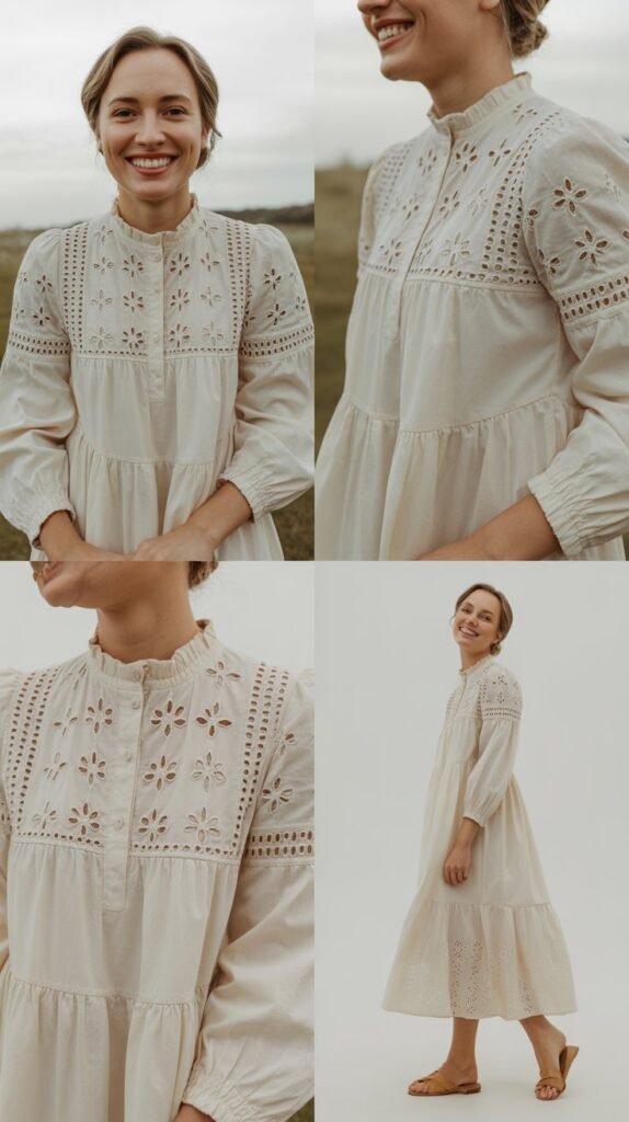 Eyelet Cotton Dress With Prairie Styling