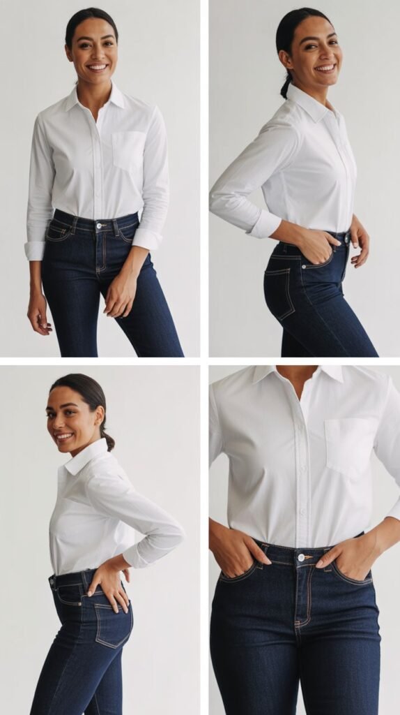 Classic White Button-Down with Dark Denim