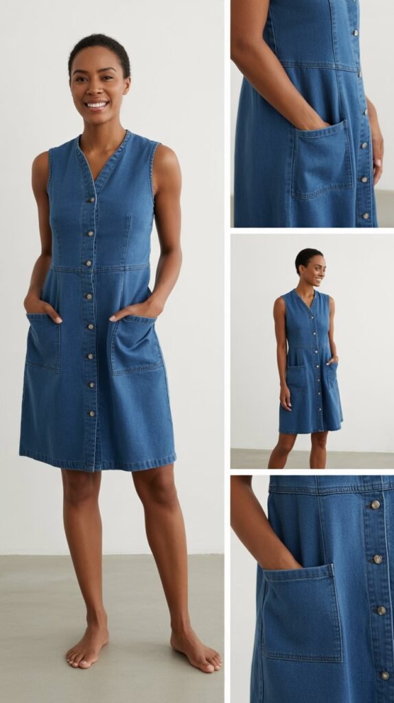 Button-Front Denim Dress With Pockets