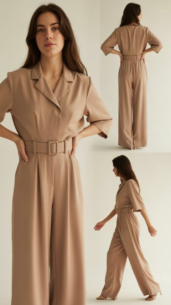 Belted Jumpsuit in Neutral Tone