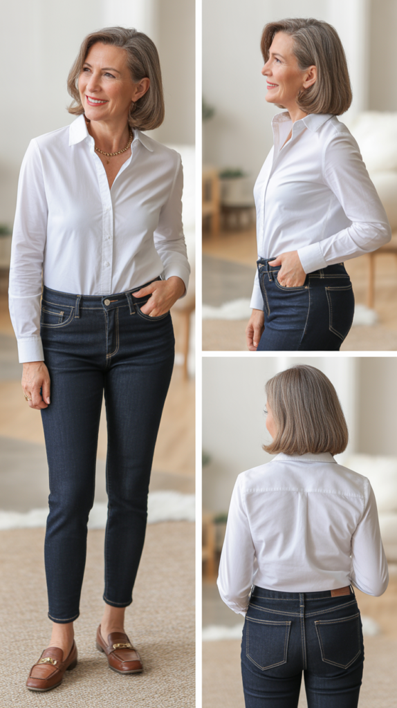 Classic White Shirt and Dark Jeans
