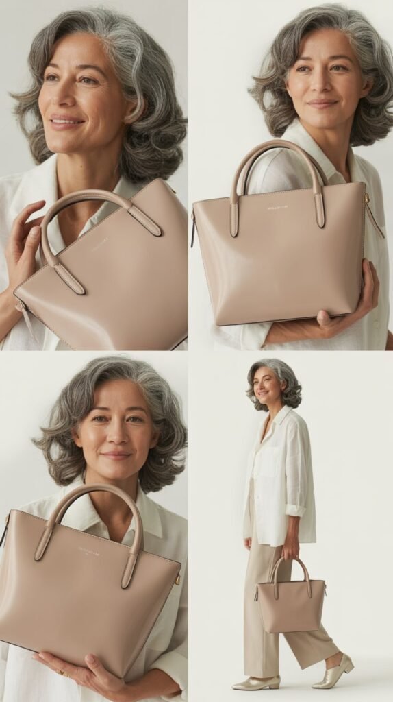 Structured Leather Handbag in Neutral Tone
