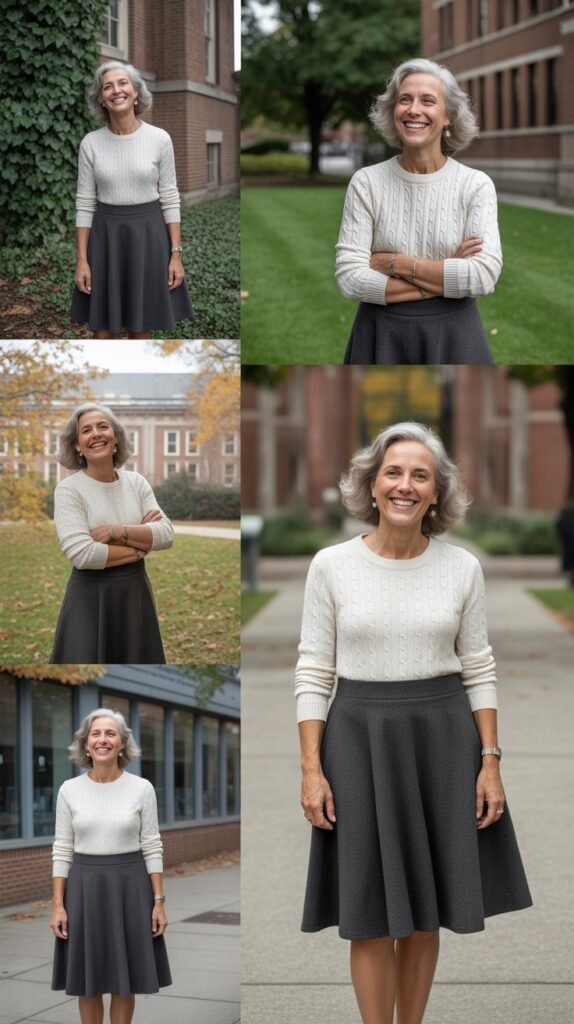  Knee-Length Skirt with Tucked-In Sweater