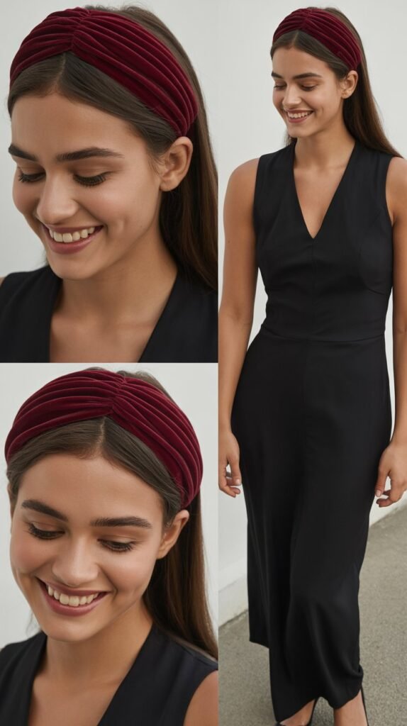 Red Velvet Headband with Little Black Dress