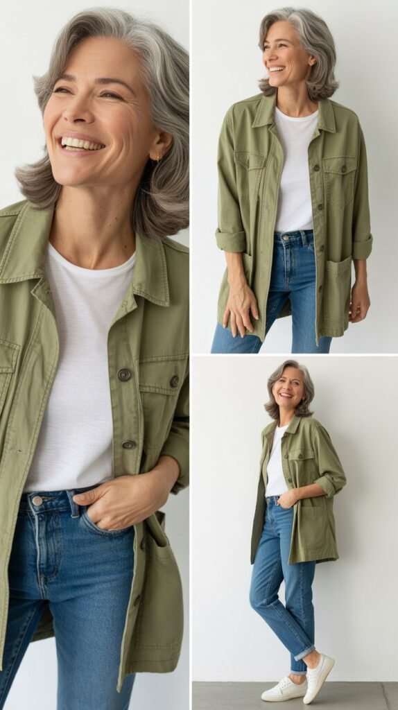  Utility Jacket with Simple Tee and Jeans