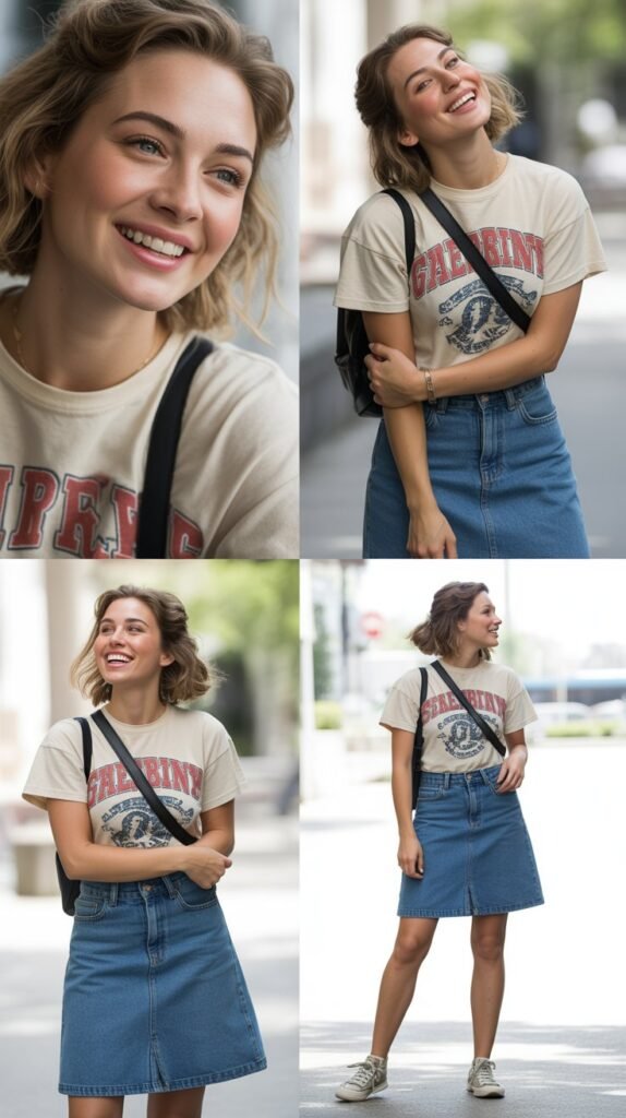 Graphic Tee and Denim Skirt Casual Look