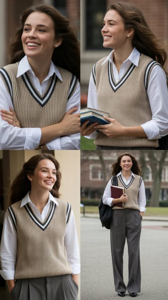  Sweater Vest Layered Over Button-Down