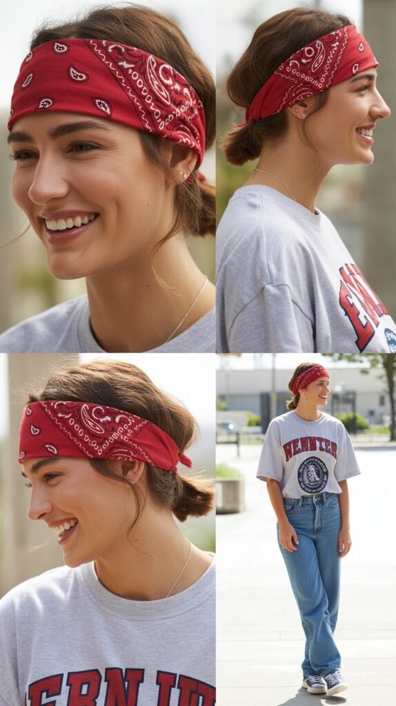Red Bandana Headband with Graphic Tee