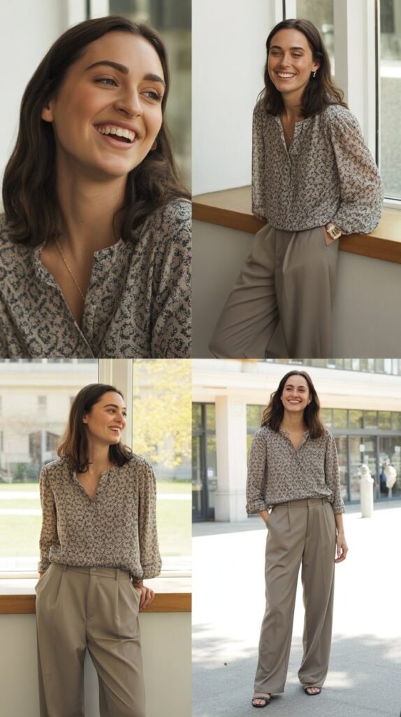 Printed Blouse with Solid Trousers