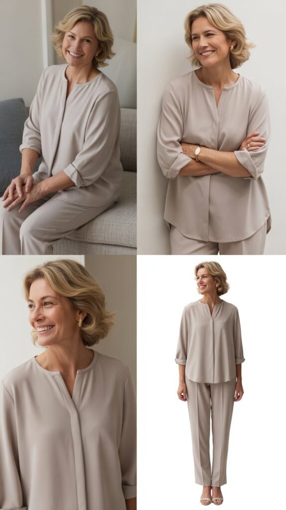 Ponte Pants with Relaxed Blouse