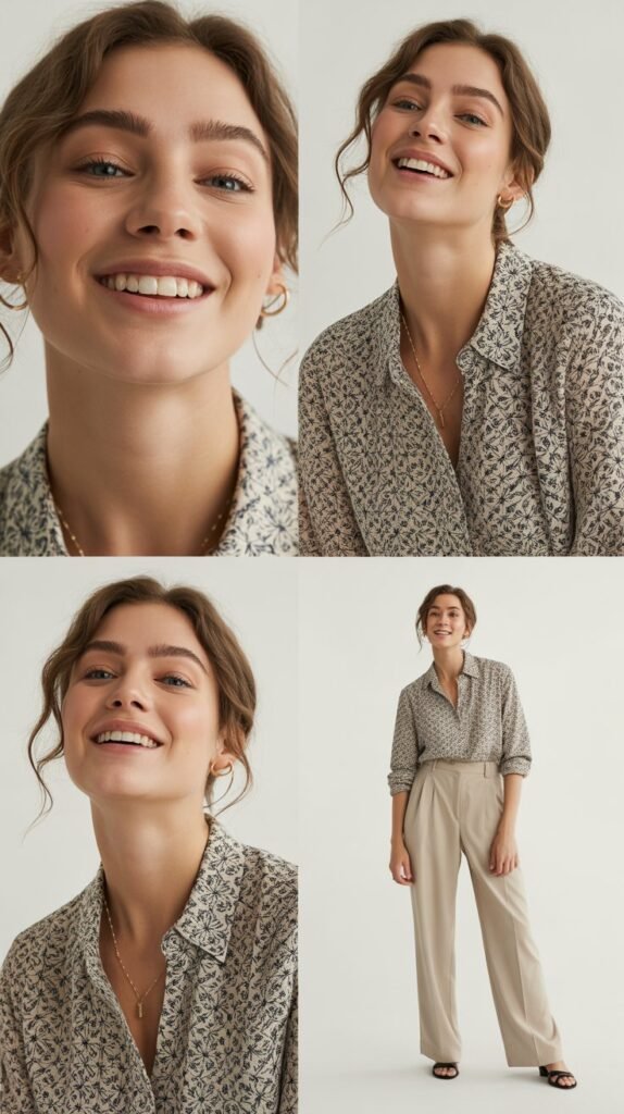  Printed Blouse with Solid Trousers