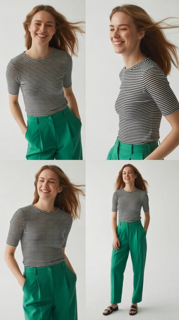 Striped Top with Colored Trousers