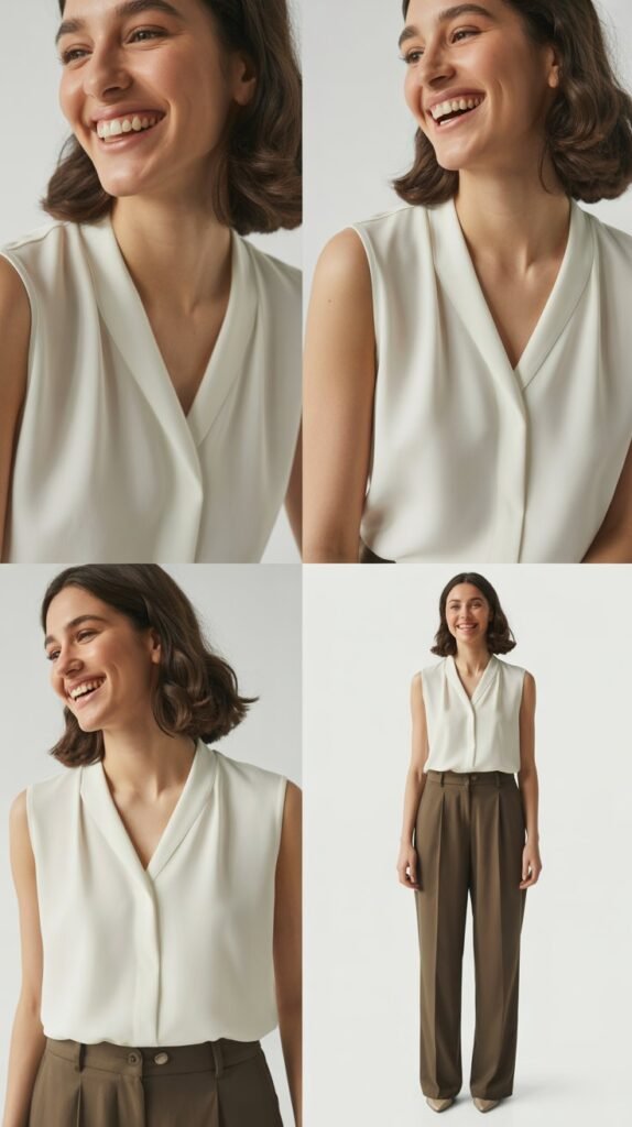 Sleeveless Blouse with Full-Length Trousers