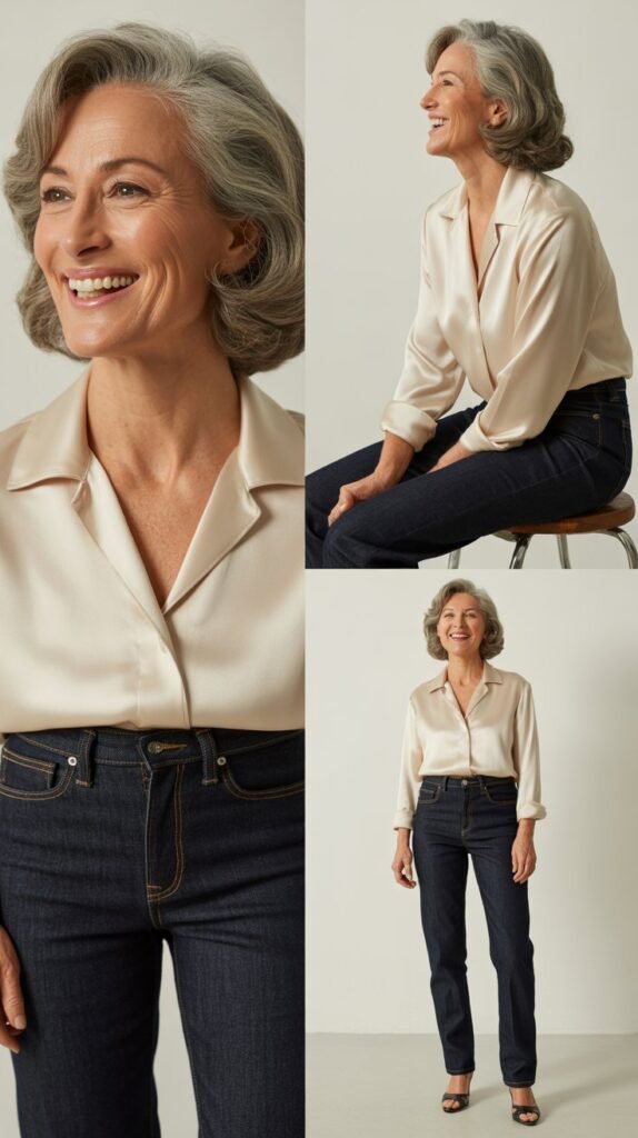 Dark Wash Jeans with a Silk Blouse