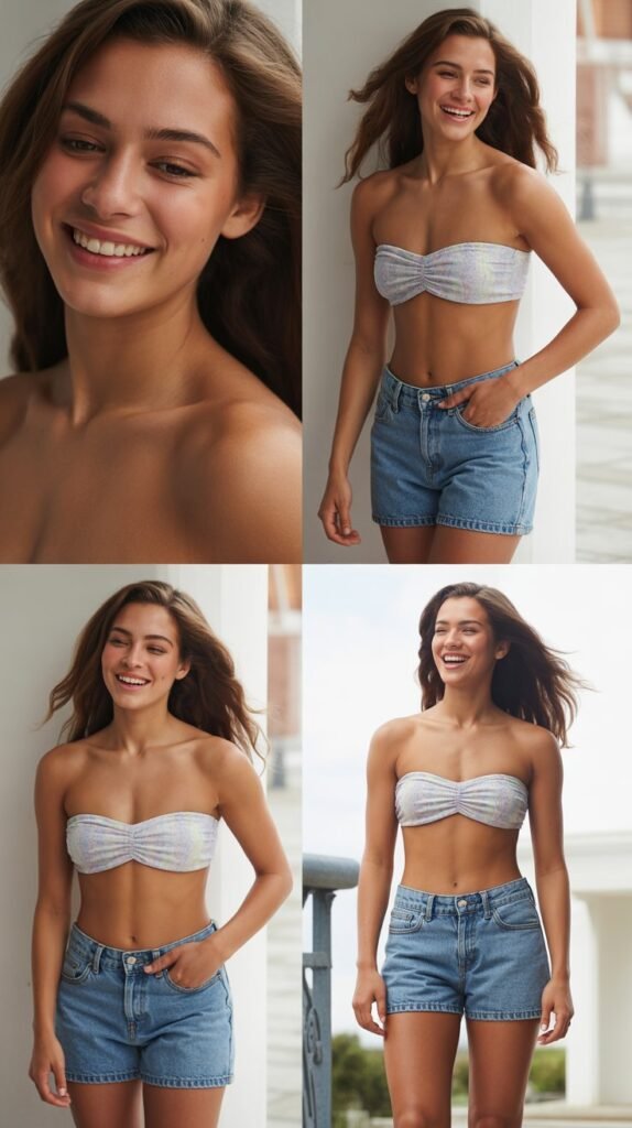  Denim Shorts with Bandeau Bikini Top