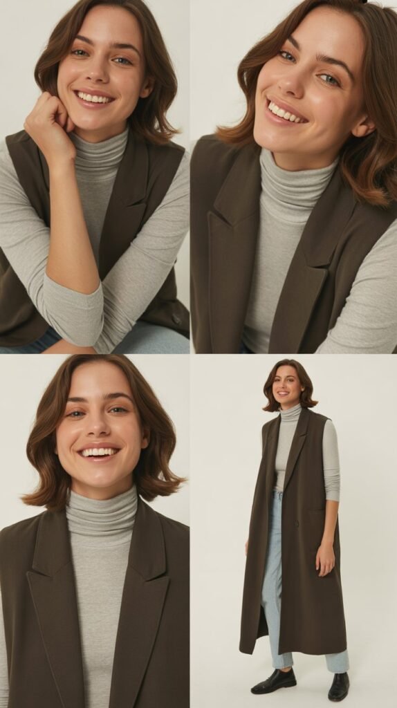  Longline Vest Over Turtleneck