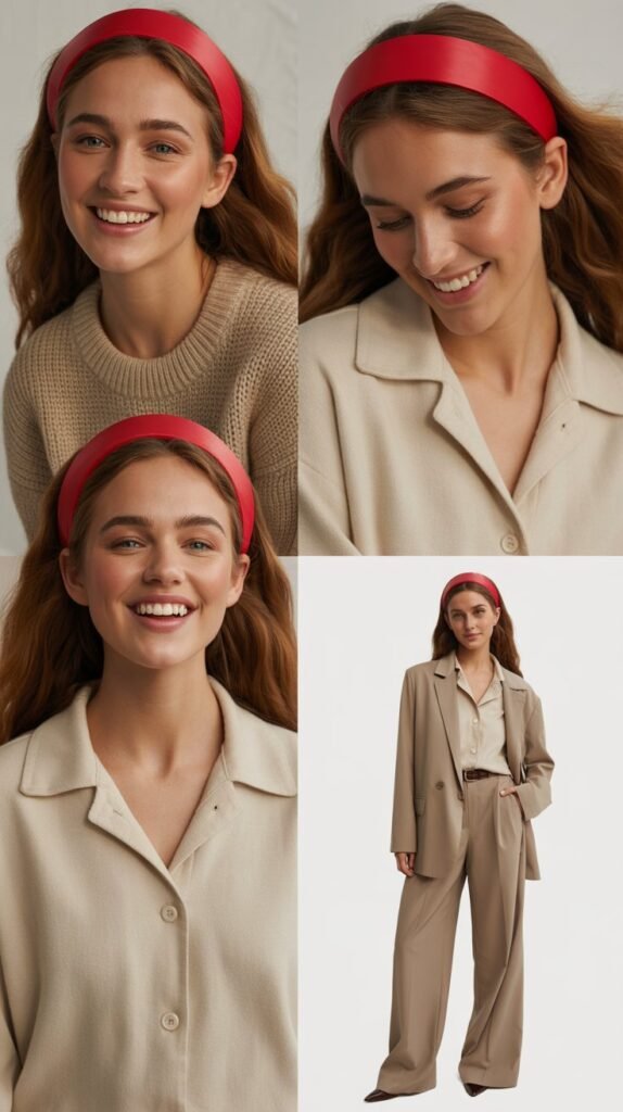 Neutral Palette Outfit with Red Hairband Statement