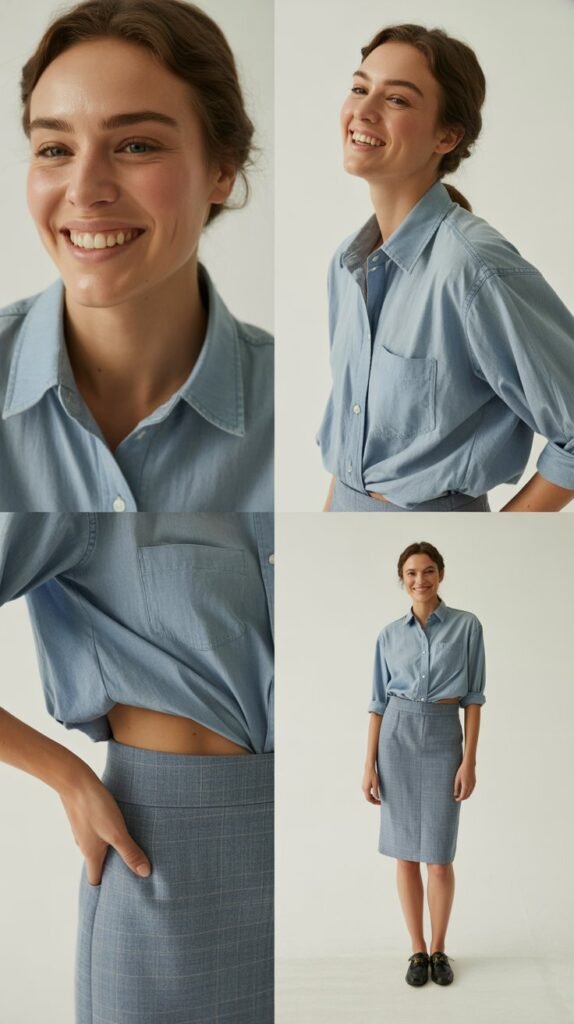  Chambray Shirt with Pencil Skirt