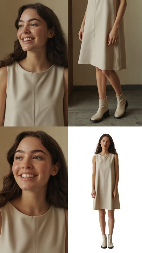 Shift Dress with Ankle Boots