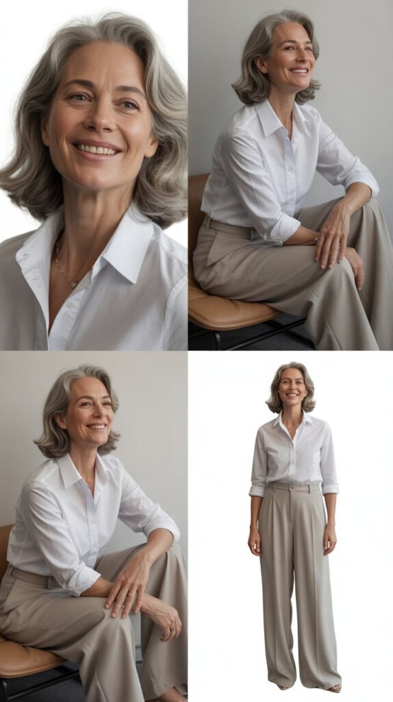   Classic White Shirt and Wide-Leg Trousers