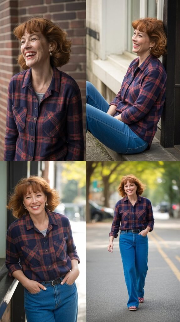 Plaid Shirt with Colored Denim