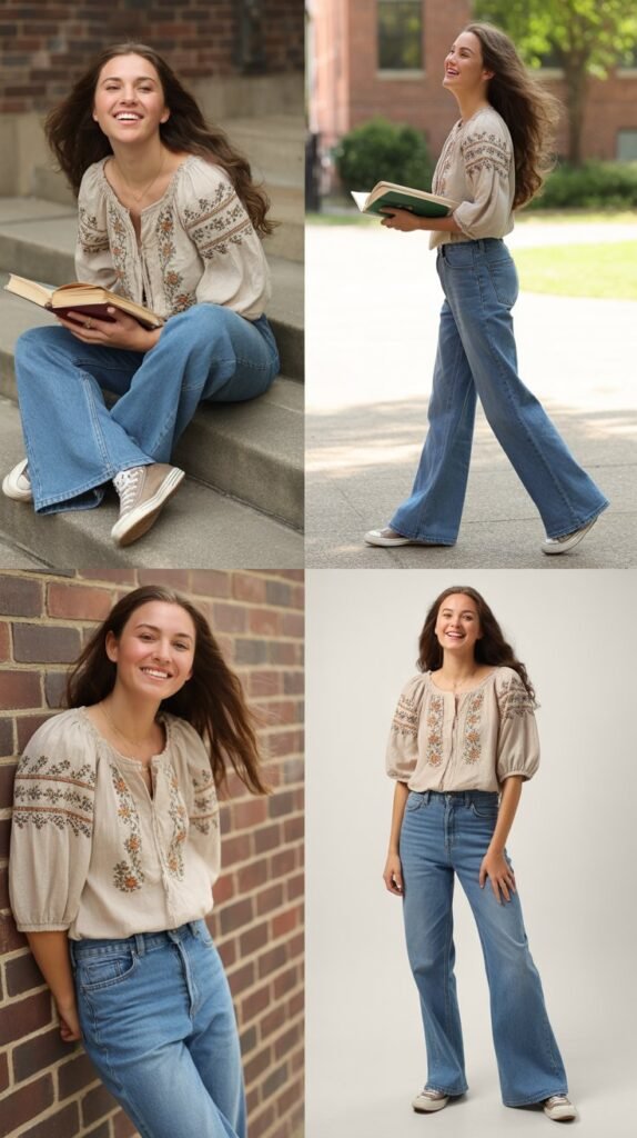 Flared Jeans with Embroidered Top