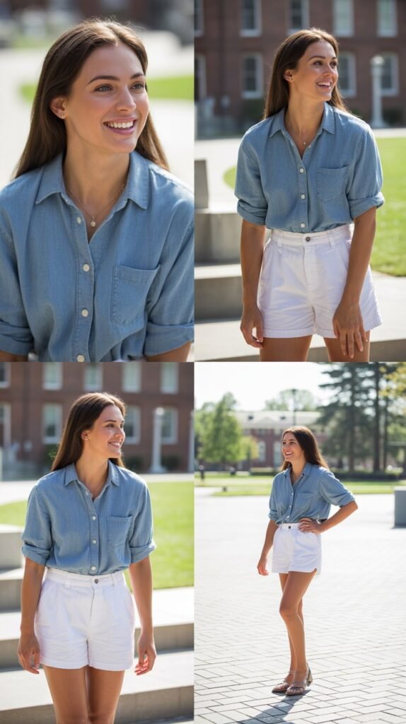 Chambray Shirt and White Shorts