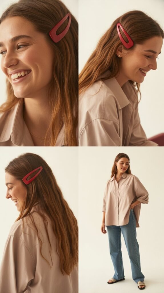 Red Claw Clip with Oversized Shirt