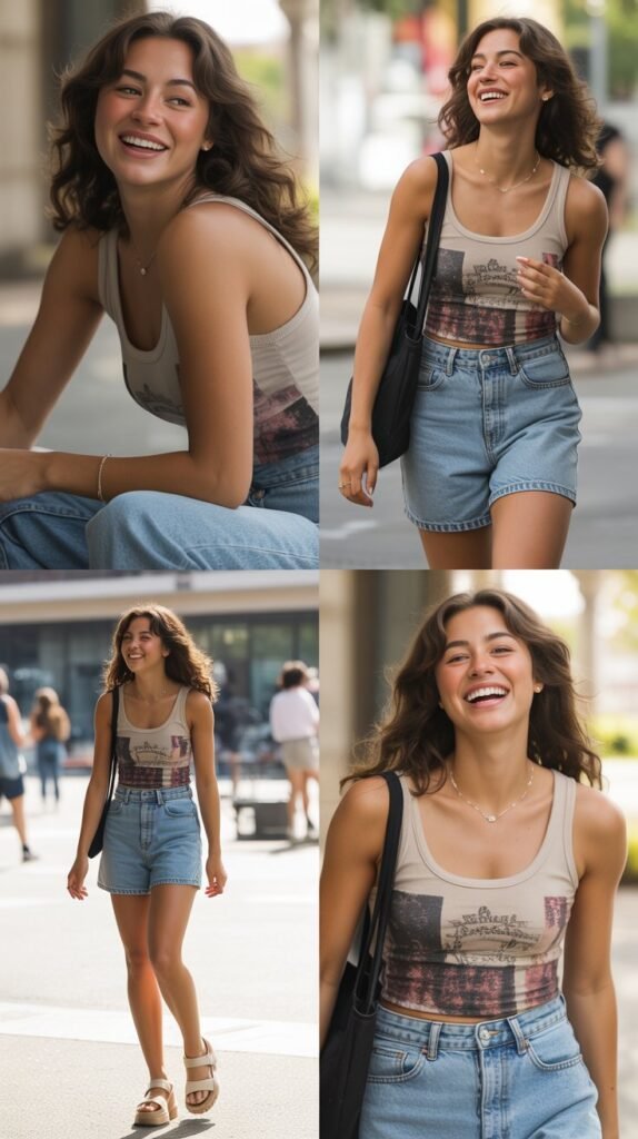 Graphic Tank with Denim Shorts and Platform Sandals