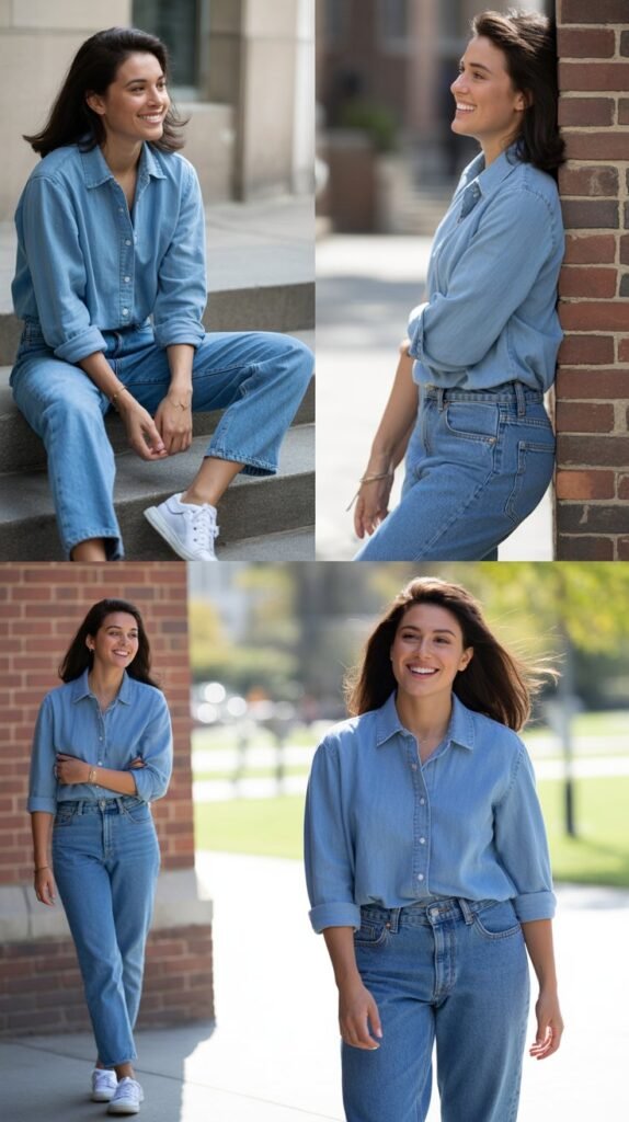 Medium-Wash Jeans with Chambray Top