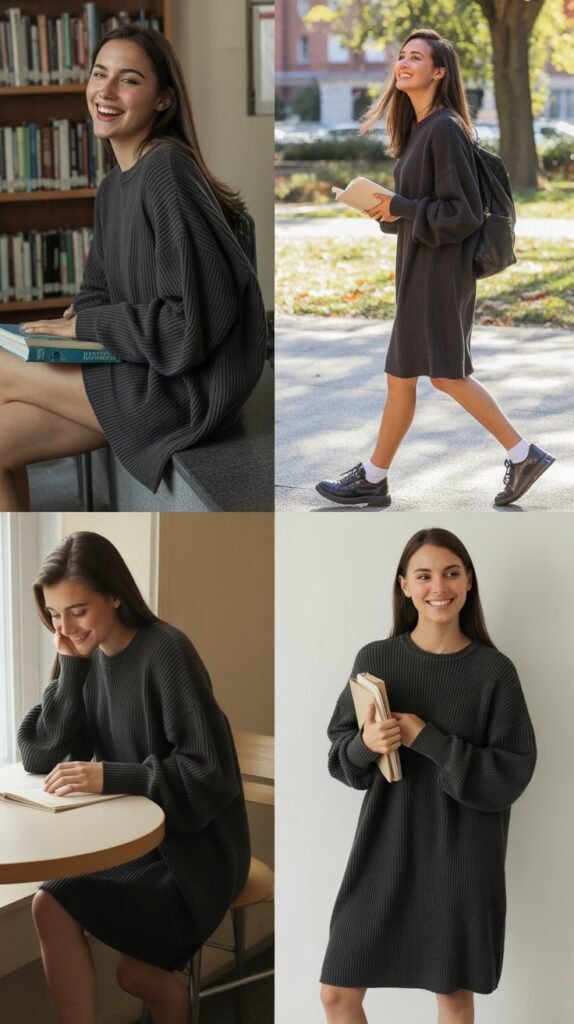 Charcoal Gray Oversized Sweater Dress