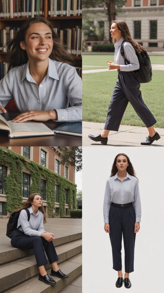 Striped Button-Down Shirt with Cropped Trousers