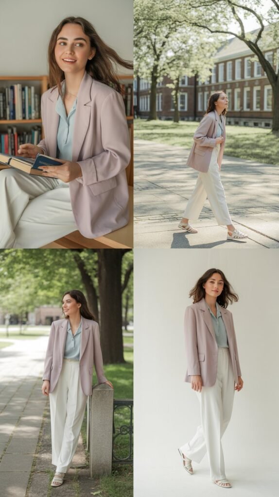 The Classic Pastel Blazer with White Trousers