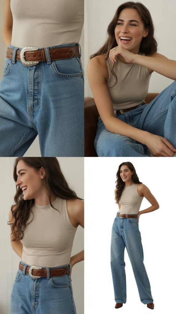  High-Waisted Jeans with Western Belt