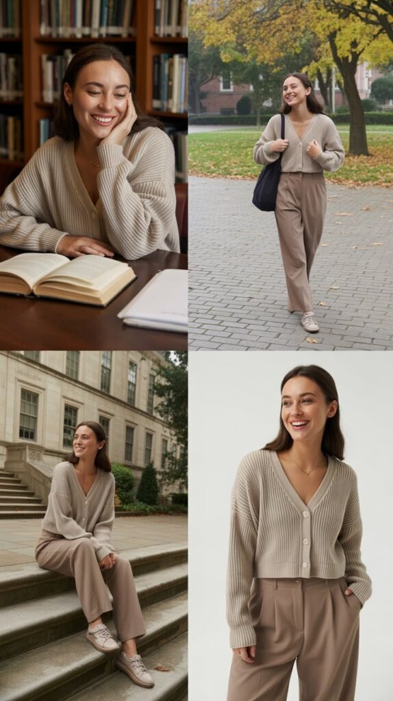 Cardigan as Top with High-Waisted Pants