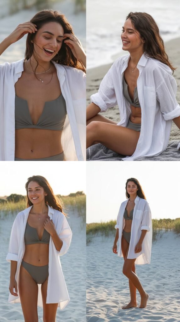 Swimsuit with Oversized White Shirt Dress