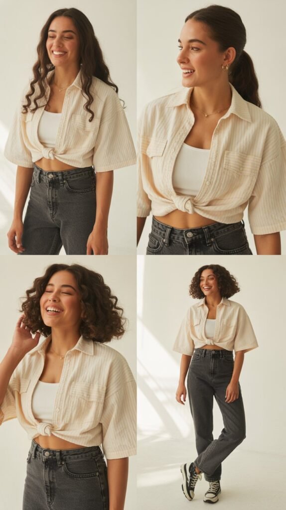 High-Waisted Jeans with Crop Western Shirt