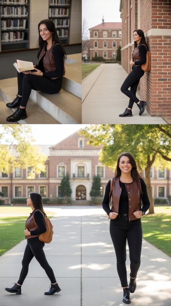 7. Black Jeans with Leather Vest