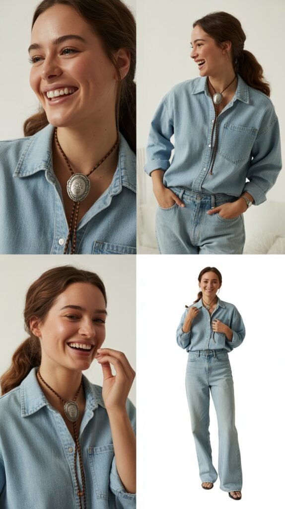 Light-Wash Jeans with Bolo Tie