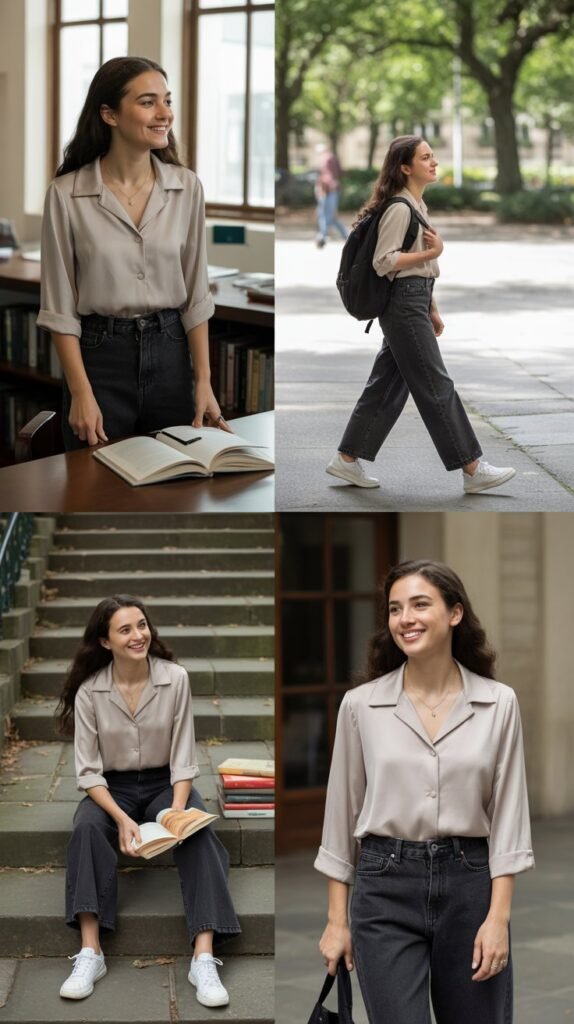 Silk Blouse with Dark Denim