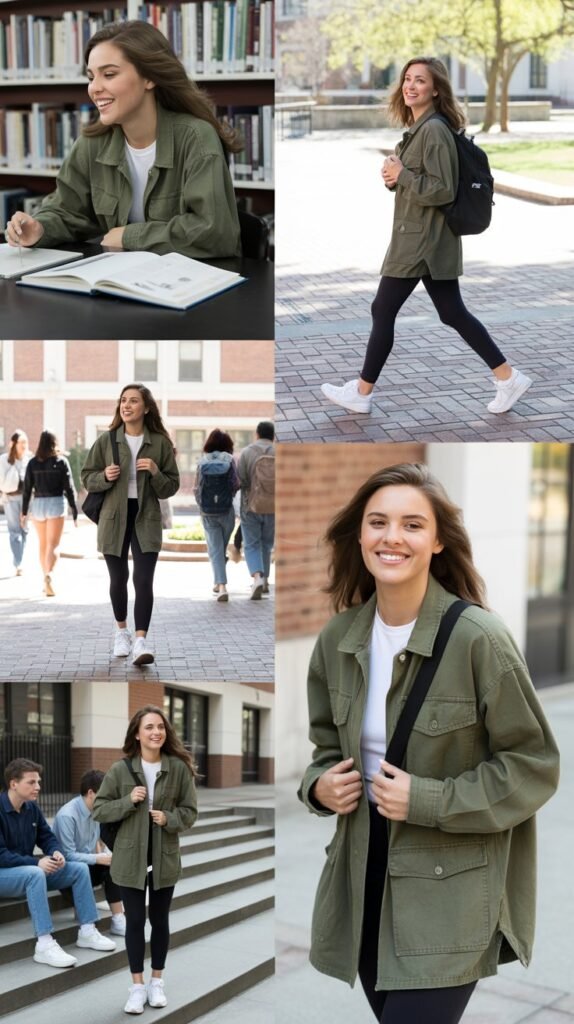 Army Green Cargo Jacket with Athleisure