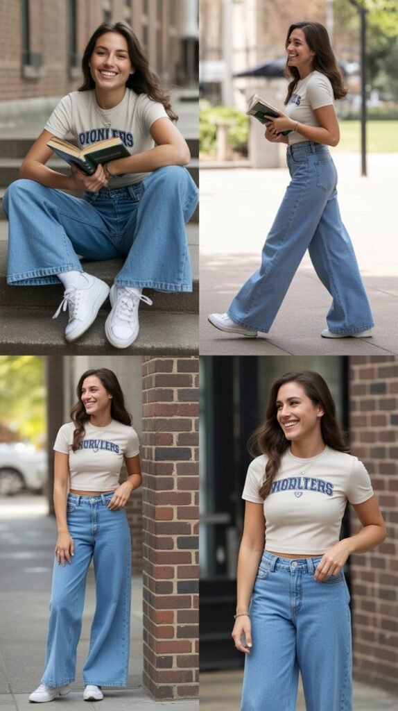 Wide-Leg Jeans with Tucked-In Graphic Tee