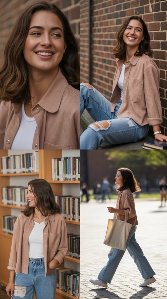 Ripped Jeans with Suede Shirt