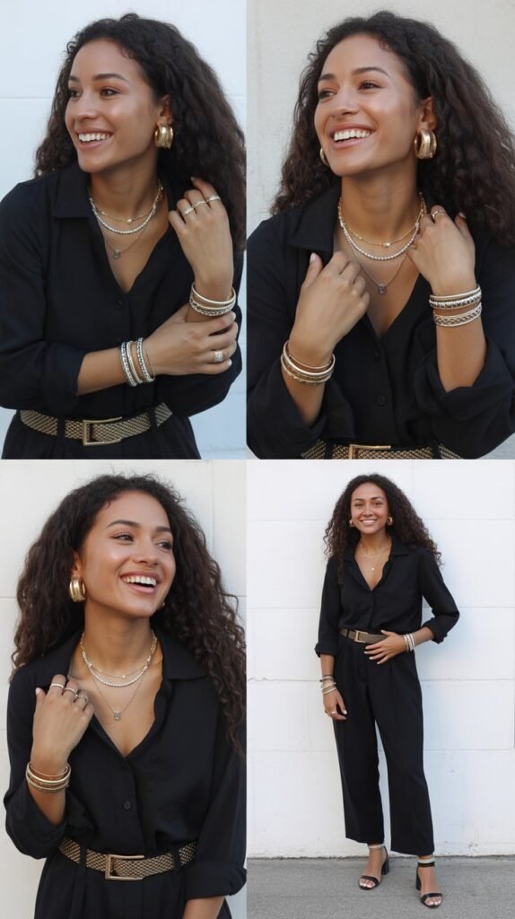 Mixed Metallic Accessories with All-Black Base