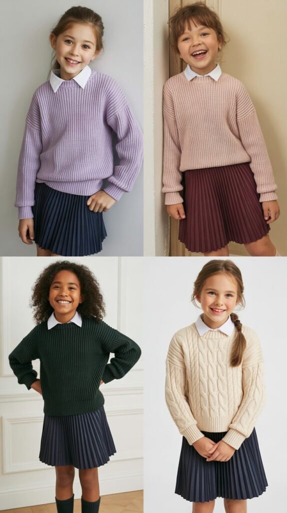  Sweater and Pleated Skirt Combination
