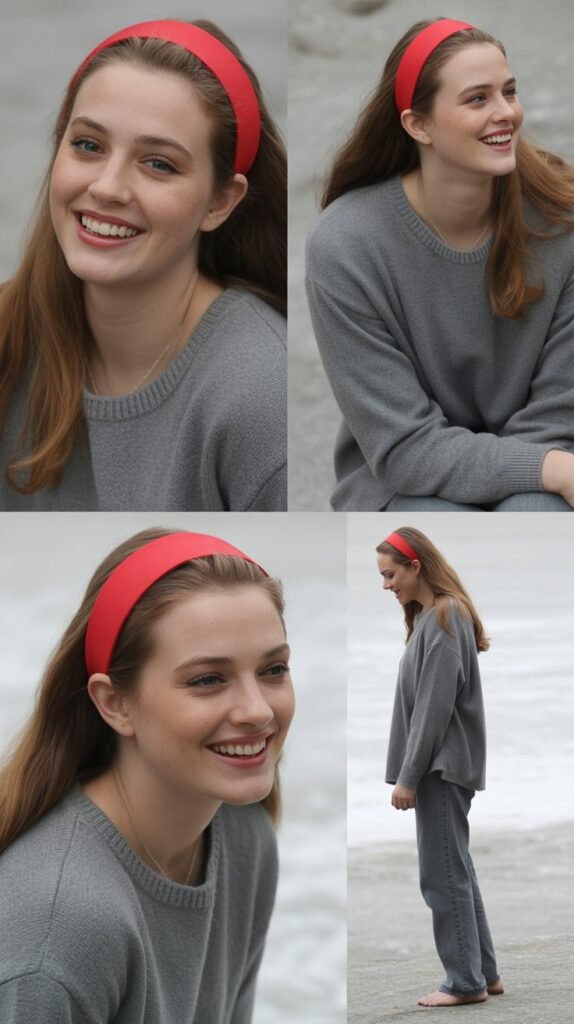 Monochrome Gray Outfit with Red Hairband Accent