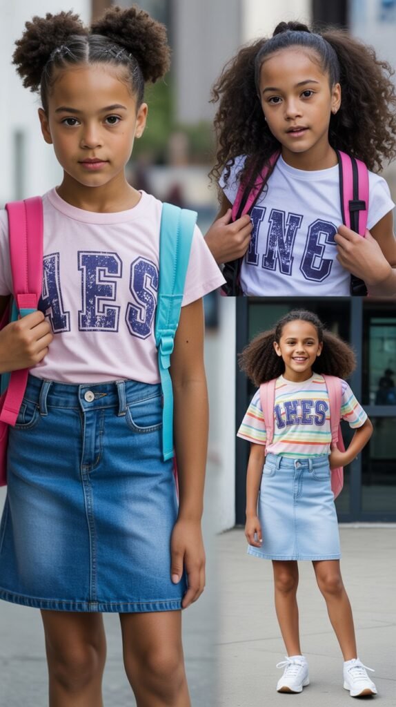  Denim Skirt with Graphic Tee