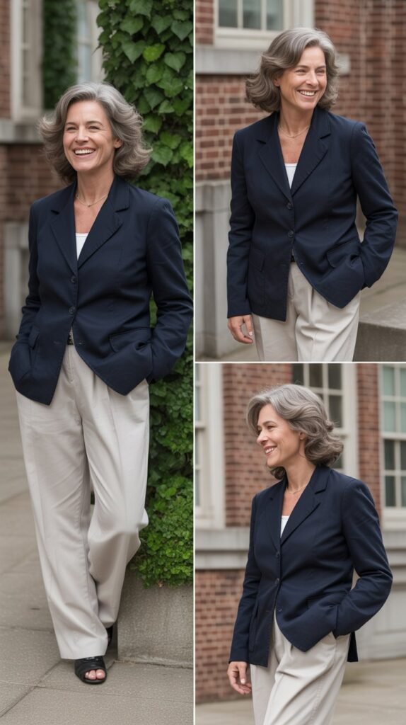  The Classic Navy Blazer and Cream Trouser Combination 